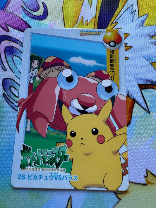 Pikachu and Paras #28 | Pokemon Japanese 1998 Carddass | Pocket Monsters Anime Collection