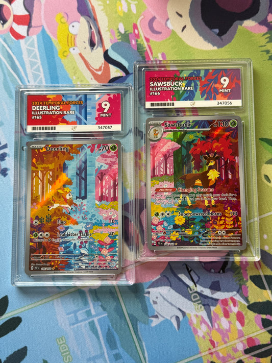 ACE 9 | Deerling #165 & Sawsbuck #166 | Pokemon Temporal Forces | Sequential Cert. Numbers