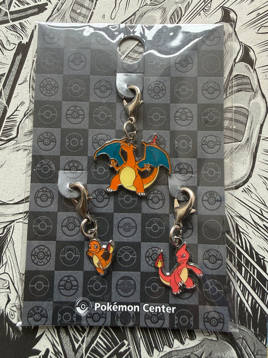 Pokemon Center Japan - 0004 / 0005 / 0006 Charmander, Charmeleon & Charizard Metal Charm / Keychain