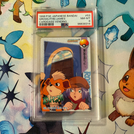 1998 | Pokemon Japanese Bandai | Carddass Vending | Growlithe and James | PSA 8