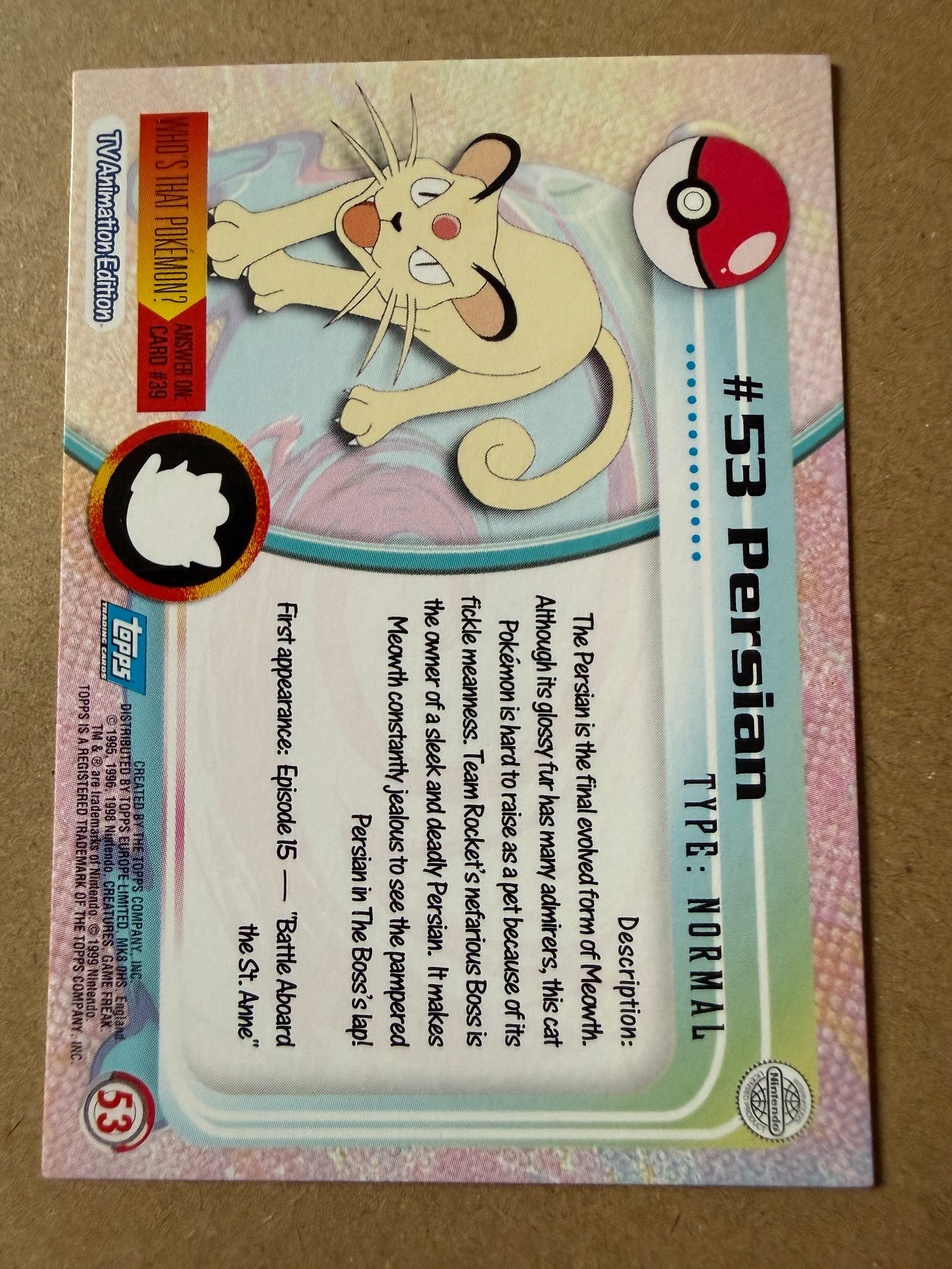 Persian #53 | Pokemon Topps | Non Holo