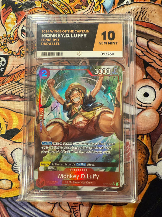 One Piece | English | 2024 Wings of the Captain | Monkey D Luffy | OP06-013 L* Alt | ACE Graded 10