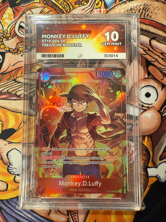 One Piece | English | 2024 The Three Captains | Monkey D Luffy | ST10-006 SR Treasure Booster | ACE Graded 10