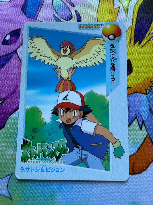 Ash & Pidgeotto #9  | Pokemon Japanese 1998 Carddass | Pocket Monsters Anime Collection