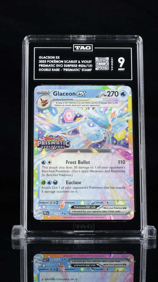 Glaceon EX #26 | Prismatic Evolutions Stamped | Mint 9 | TAG GRADING